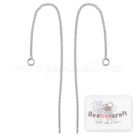 Beebeecraft 1 Box 10Pcs Platinum Plated Threader Earrings with 925 Sterling Silver Pins Pull Through Threaded Long Chain Drop Tassel with Loop 3.34inch KK-BBC0002-07-1
