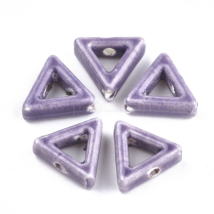手作り磁器ビーズフレーム  光沢釉の磁器  三角形  紫色のメディア  13.5x15x5.5mm  穴：2mm PORC-S499-13C-1