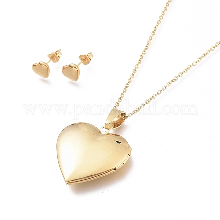 Ciondolo medaglione cuore 304 set di gioielli in acciaio inossidabile SJEW-M097-05G-1