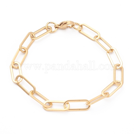 Vacuum Plating 304 Stainless Steel Paperclip Chain Bracelets BJEW-O185-02G-1