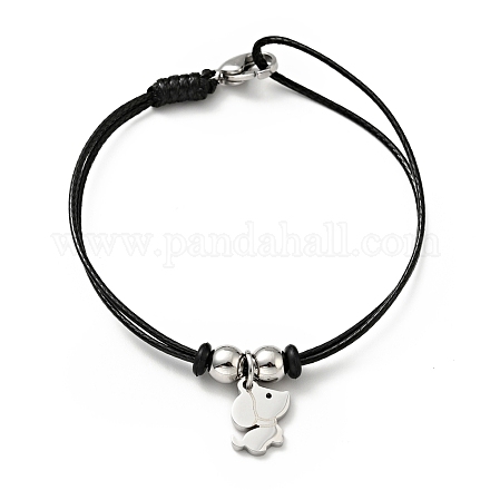 304 bracelet acier inoxydable breloque chien avec cordon ciré pour femme BJEW-A125-25-1