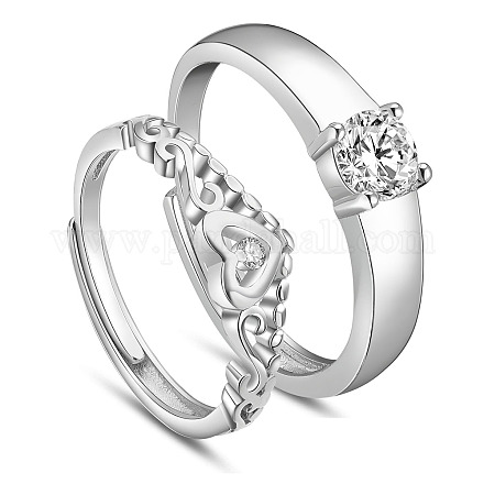 SHEGRACE Adjustable Rhodium Plated 925 Sterling Silver Couple Rings JR747A-1
