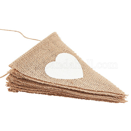 GORGECRAFT 13PCS Plain Burlap Bunting Banner 9.2FT(2.8M) Triangle Flags DIY Burlap Pennant Banner with Printed White Heart for Wedding Camping Party Valentine's Day Indoor Christmas Decoration AJEW-WH0312-32-1