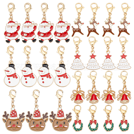 AHANDMAKER 28 Pieces Enamel Christmas Charms with Lobster Claw Clasps HJEW-GA0001-15-1