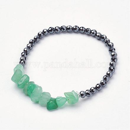 Bracelets extensibles en aventurine vert naturel BJEW-JB02839-03-1