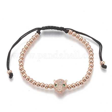 Braccialetti di perline intrecciati in ottone ZIRC-T006-21RG-01-1