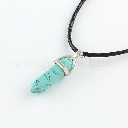 Synthetic Turquoise Pendant Necklaces with Waxed Cord NJEW-R230-01-1