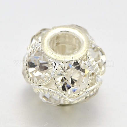 Silver Color Plated Brass Grade A Rhinestone Rondelle Beads RB-J324-14mm-01S-1