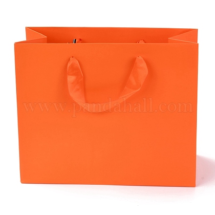 長方形の紙袋  ハンドル付き  ギフトバッグやショッピングバッグ用  レッドオレンジ  18x22x0.6cm CARB-F007-04A-1