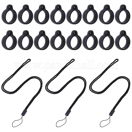 GORGECRAFT 32PCS Black Anti-Lost Necklace Lanyard Set Including 16PCS Anti-Loss Pendant Strap String Holder With 16PCS Silicone Rubber Rings for Daily Life Office Key Chains Outdoor Activities AJEW-WH0304-75A-1