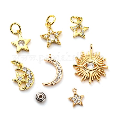 SUPERFINDINGS 16Pcs 8 Style Brass Micro Pave Cubic Zirconia Charms ZIRC-FH0001-10-1