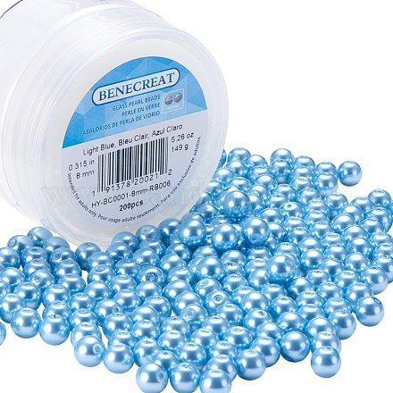 Perles rondes en verre teinté écologique HY-BC0001-8mm-RB006-1