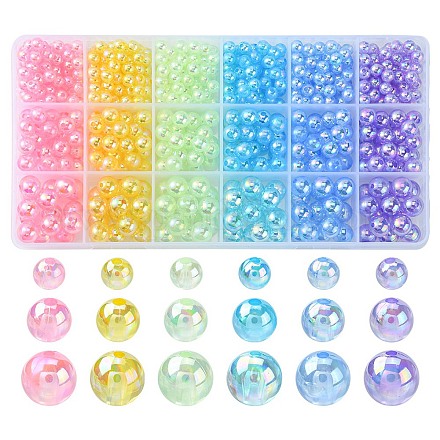 18 Style Transparent Rainbow Iridescent Acrylic Beadss Plated MACR-YW0002-09-1