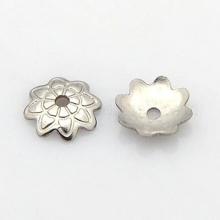8-Petal 304 Stainless Steel Flower Bead Caps STAS-N027-01-1