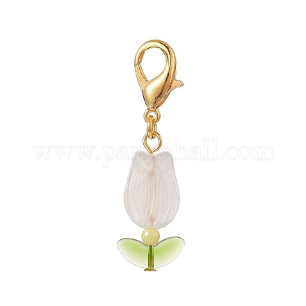 Tulipe opaque acrylique & verre feuille pendentifs décorations HJEW-JM00949-01-1