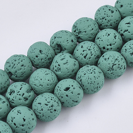 Spray Painted Natural Lava Rock Beads Strands G-N0324-B-03-1