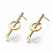 Brass Stud Earring Findings, with Loops, Nickel Free, Bar with Ring, Real 18K Gold Plated, 20.5x8mm, Hole: 1mm, Pin: 0.7mm