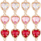 18Pcs 3 Colors K9 Glass Connector Charms, Heart Links with Golden Tone Brass Findings, Mixed Color, 14x10x4.5mm, Hole: 1.2mm, 6pcs/color