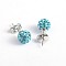 Polymer Clay Rhinestone Ball Stud Earrings, with Steel Pins, Aquamarine, 8~9mm, Pin: 0.8mm