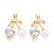 Brass Micro Pave Cubic Zirconia Pendants, Cherry & Heart, with ABS Imitation Pearl, Real 18K Gold Plated, 25.5x20~21x8mm, Hole: 4x3.5mm
