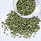Glass Cylinder Beads, Seed Beads, Metallic Colours, Round Hole, Olive Drab, 1.5~2x1~2mm, Hole: 0.8mm, about 8000pcs/bag, about 85~95g/bag