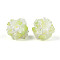 Resin Beads, Round with Flower, with Polymer Clay & Rhinestone, Green Yellow, 22~26mm, Hole: 2~2.5mm