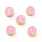 Flat Round with Peace Sign Brass Enamel Beads, Real 18K Gold Plated, Cadmium Free & Nickel Free & Lead Free, Pearl Pink, 10x4.5mm, Hole: 1.8mm