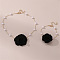 Rose Cloth & Plastic Pearl Pendant Necklaces & Charm Bracelets Sets, Alloy Jewelry Sets, Golden, Black, 360mm