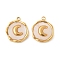304 Stainless Steel Pave Natural Shell Pendants, Flat Round Charms, Real 18K Gold Plated, Moon, 15.5~16x12.5~13.5x2.5mm, Hole: 1.5mm