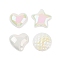 Electroplated Iridescent Opaque Resin Decoden Cabochons, Heart & Star & Flat Round, Mixed Shapes, Mixed Color, 16.5~21.5x19.5~22x6~8mm