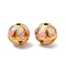 Alloy Enamel Beads, Hollow Round, Golden, Pink, 10.5mm, Hole: 1.8mm