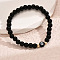 Alloy Resin Round Beaded Stretch Bracelets, Flat Round with Letter, Black, Golden, Letter G, 7-1/8 inch(18cm)
