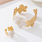 Flower Iron Enamel Cuff Bangles & Cuff Rings Sets for Women, Golden, White, Inner Diameter: 60mm & 18mm