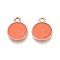 Alloy & Enamel Pendants, Table Tennis Charms, Golden, Coral, 15x12x1mm, Hole: 1.8~2mm