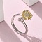 Rotatable Open Finger Rings for Women, Brass Micro Pave Clear Cubic Zirconia Fidget Spinner Rings, Sunflower & Heart & Word, Platinum, 12mm, Inner Diameter: 17.2mm