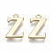 Brass Charms, Nickel Free, Letter, Real 18K Gold Plated, Letter.Z, Z: 13.5x9x1mm, Hole: 1.2mm