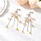 Acrylic Flower Tassel Stud Earrings, with Synthetic Citrine and Natural Citrine, Platinum, Light Khaki, 89mm
