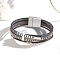 Imitation Leather Mutli-strand Bracelets, Bohemian Cross Bracelets, with Stainless Steel Magnetic Clasps, Gainsboro, 7-5/8 inch(19.5cm)