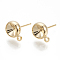 Brass Stud Earring Settings, with Loop and Rhinestone Settings, Real 18K Gold Plated, Fit for 6mm rhinestone, 10.5x8mm, Hole: 1.5mm, Pin: 0.8mm