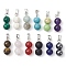 12Pcs 12 Styles Mixed Gemstone Round Beaded Pendants, with 304 Stainless Steel Snap on Bails, Mixed Dyed and Undyed, 20x8mm, Hole: 5mm, 1pc/style