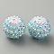 Stripe Pattern Resin Rhinestone Beads, Round, for DIY Jewelry, Keychains and Beadable Pens, Aquamarine, 19.5~20x17.5mm, Hole: 2.8mm