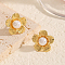 Elegant Brass Flower Stud Earrings, with Imitation Pearl, Real 18K Gold Plated, 17.1x17.1mm