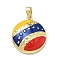 Brass Pendants, with Enamel, Rack Plating, Long-Lasting Plated, Cadmium Free & Lead Free, Golden, Baseball Charms, 21x18x5mm, Hole: 2x5mm