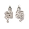 Brass Micro Pave Clear & Green Cubic Zirconia Connector Charms, Snake Links, Platinum, 23x11x2mm, Hole: 1mm