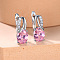 Brass Cubic Zirconia Stud Earrings, Oval, Platinum, Pearl Pink, 16x13mm