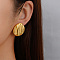 Stylish 304 Stainless Steel Flat Round Striped Button Stud Earrings, Golden, 27.38x25.46mm