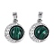 Brass Cubic Zirconia Pendants, with Synthetic Malachite, Flat Round Charms, 15x12.5x6mm, Hole: 4.5x2.5mm