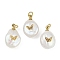 Natural Keshi Pearl Pendants, Teardrop Charms with 316 Stainless Steel Slices, Ion Plating(IP), Real 18K Gold Plated, Floral White, Butterfly, 15~18x10~12x6~7mm, Hole: 2.8mm