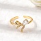 Brass Pave Clear Cubic Zirconia Cuff Rings, Bowknot, Nickel Free, Real 18K Gold Plated, 12x12mm