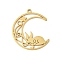 304 Stainless Steel Pendants, Moon with Rabbit Charm, Laser Cut, Real 18K Gold Plated, 27.5x23x1mm, Hole: 1.4mm